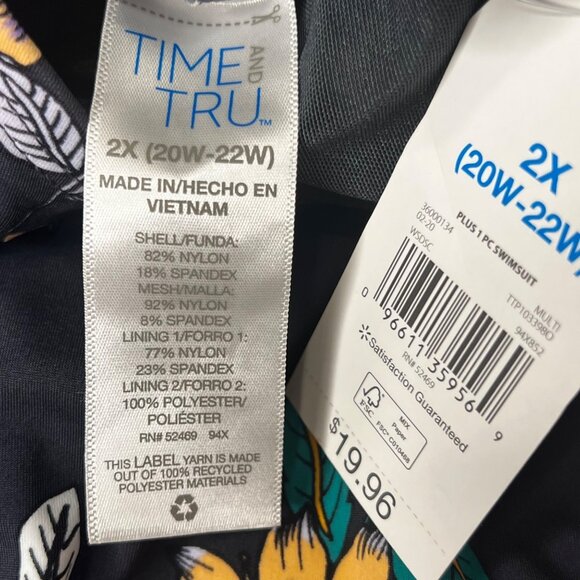 Time And Tru Womens 22W(20-22) Plus Sz Floral Halter 1-Piece Swimsuit Slimming - Picture 10 of 16